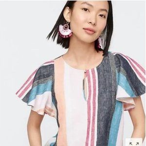 J CREW Linen Striped Flutter Sleeve Top